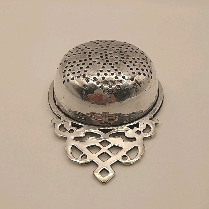Victorian Tea Strainer EPNS England Hallmarked Star Pattern Scroll