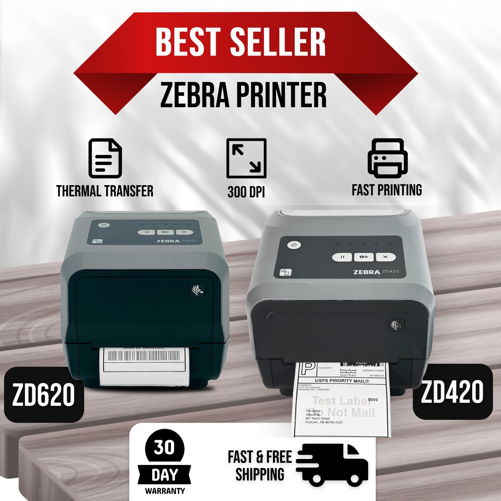 Zebra ZD620 or ZD420 Mobile Thermal Transfer Business Label Printers 300 dpi