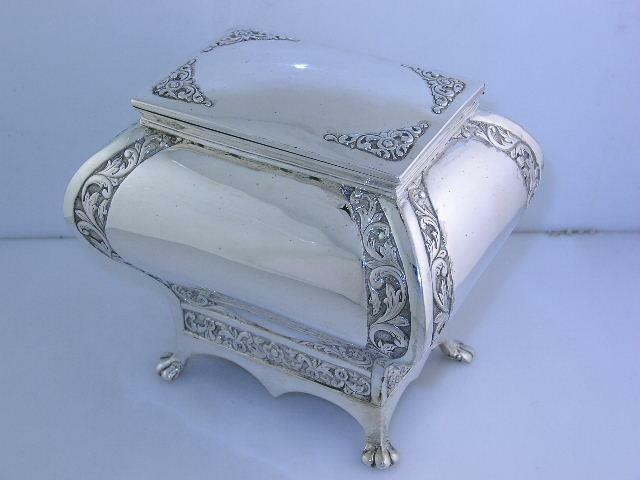Antique Indian solid Silver Tea Caddy GRISH CHUNDER DUTT ~ Bhowanipore Calcutta