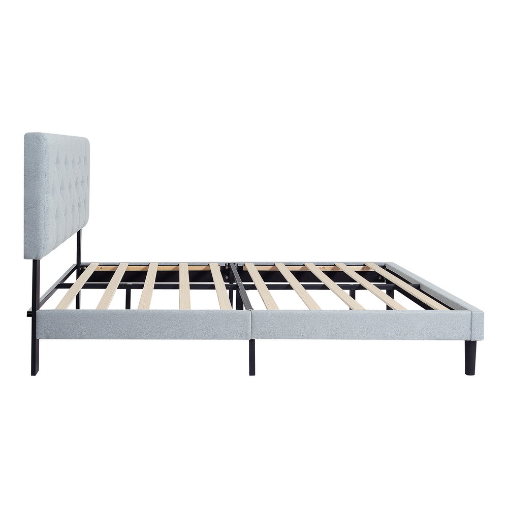 Twin Size Bed Frame Upholstered Platform Bed with Headboard Light Gray/Dark Gray