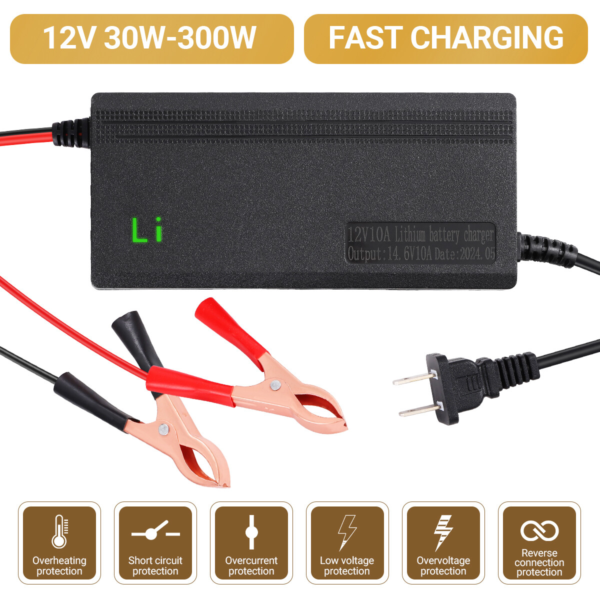 14.6V 10-Amp Smart Fast Charger For 12V Lithium Iron Phosphate (LiFePO4) Battery