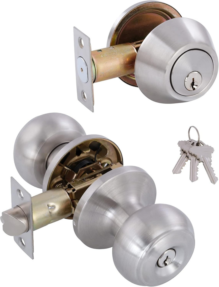 All Keyed Identical Deadbolt Door Knob Combo Set - Single Cylinder Lock with Cla