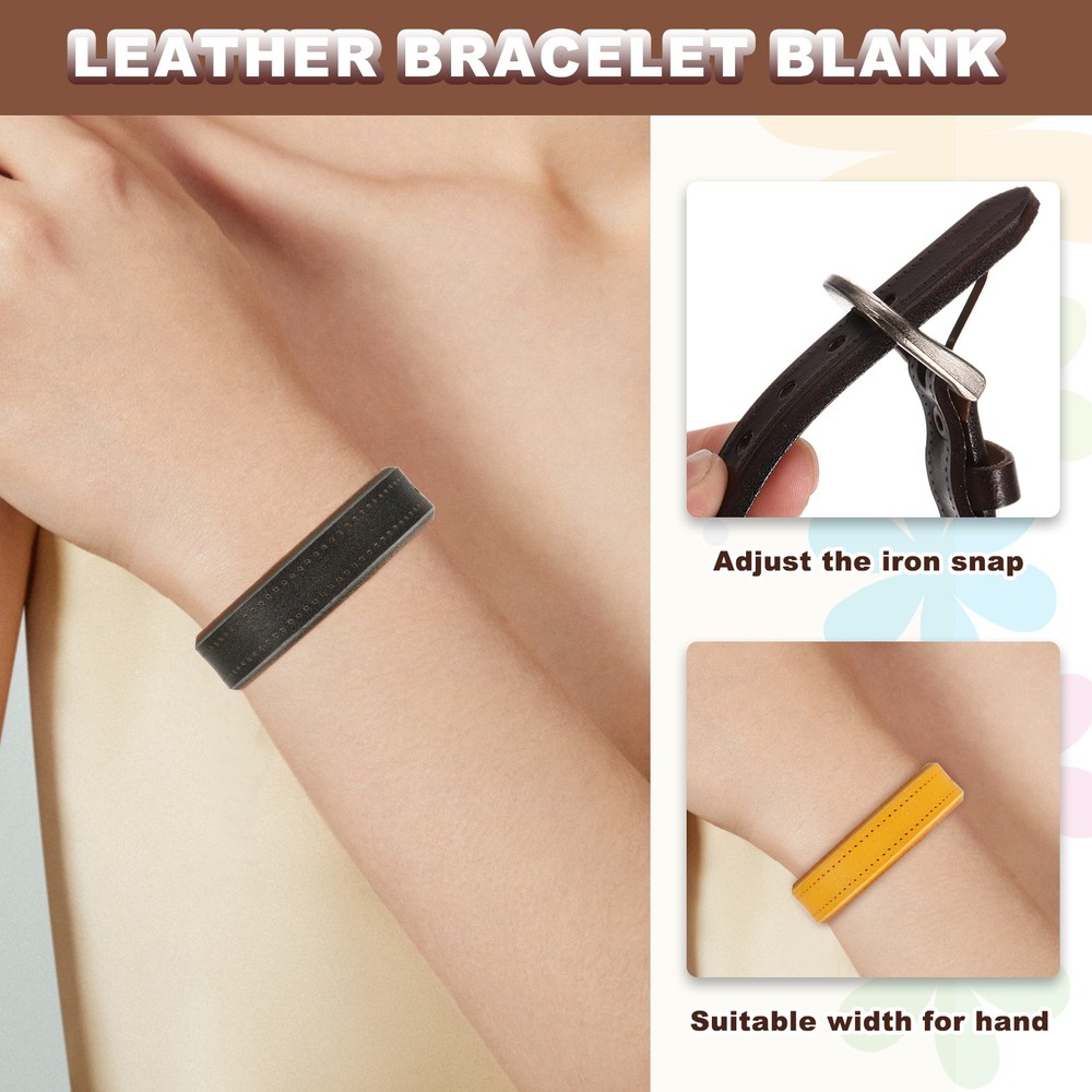 Plain Buckle Bangle Leather Bracelets Leather Snap Bracelets, Dark Brown