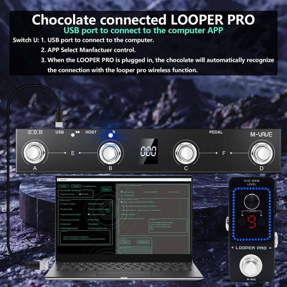 Chocolate Plus Wireless MIDI Foot Controller 4 Buttons BT Rechargeable, APP C...
