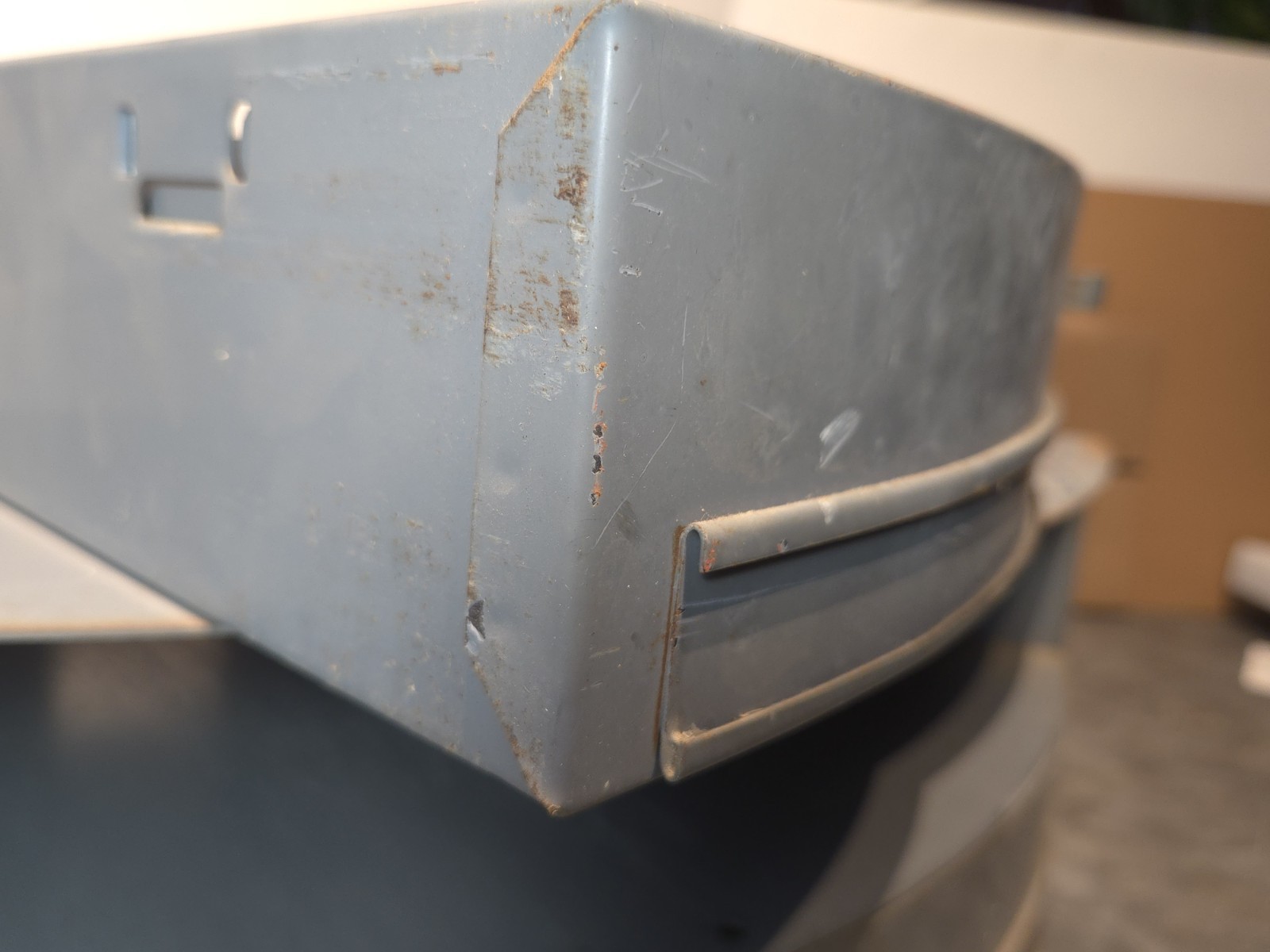 Vintage Industrial Metal Pie Shaped Corner Hardware Parts Bin 3 Drawer Cabinet