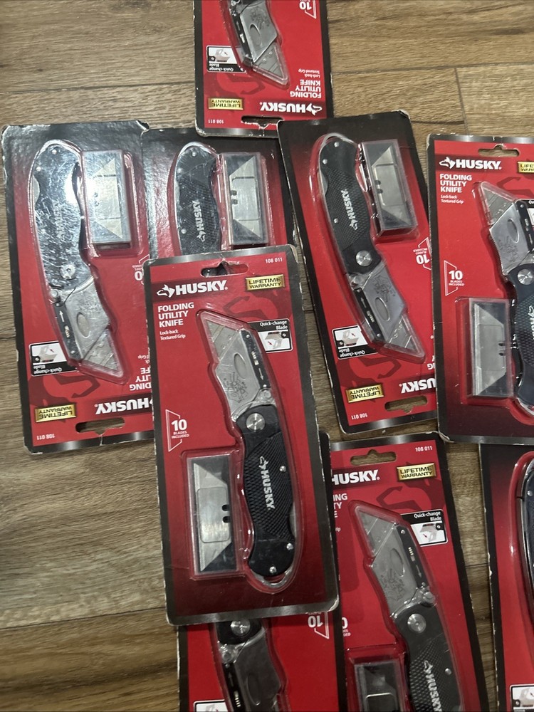 Husky Folding Utility Knife Lock Back Textured Grip #9 Total