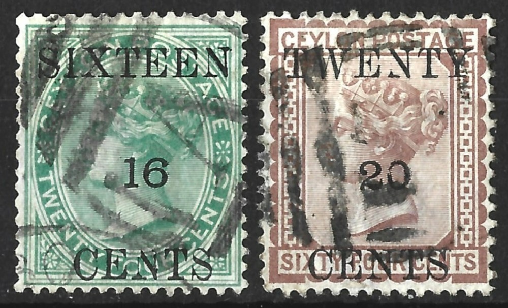 CEYLON QV 1882 SURCHARGE PAIR USED