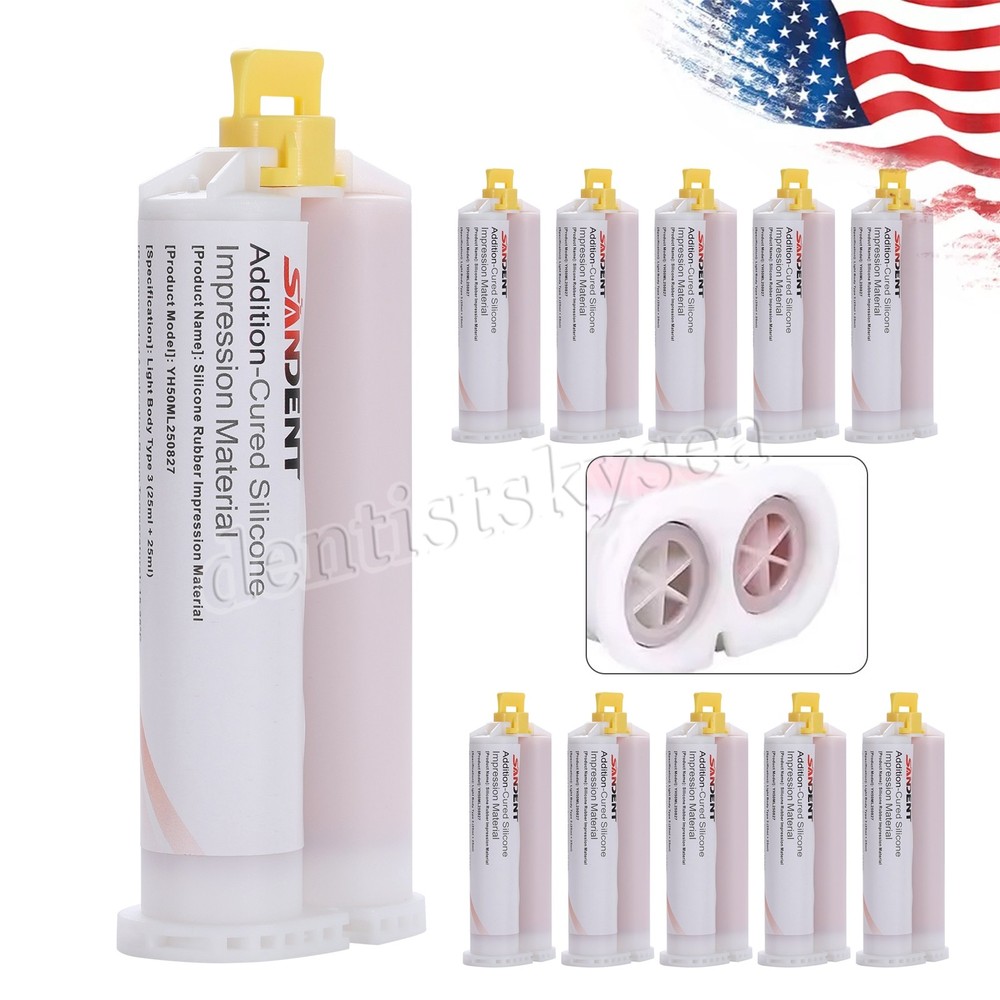 SANDENT VPS Impression Material Light Body Refill Fast Set 2 x 25ml 5*Tips