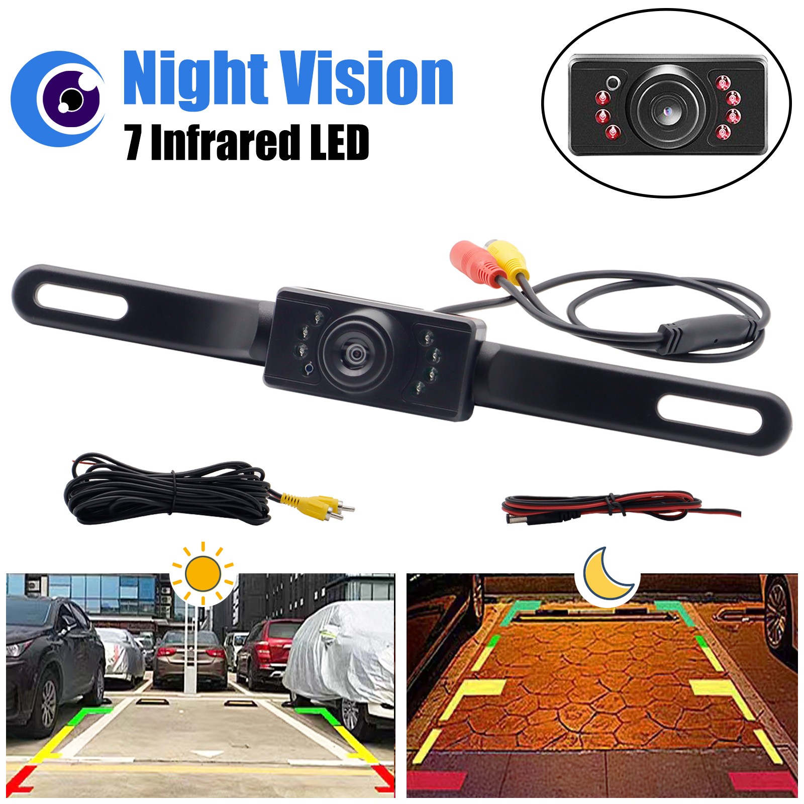 170° License Plate Frame Backup Camera Parking Reverse Night Vision Waterproof