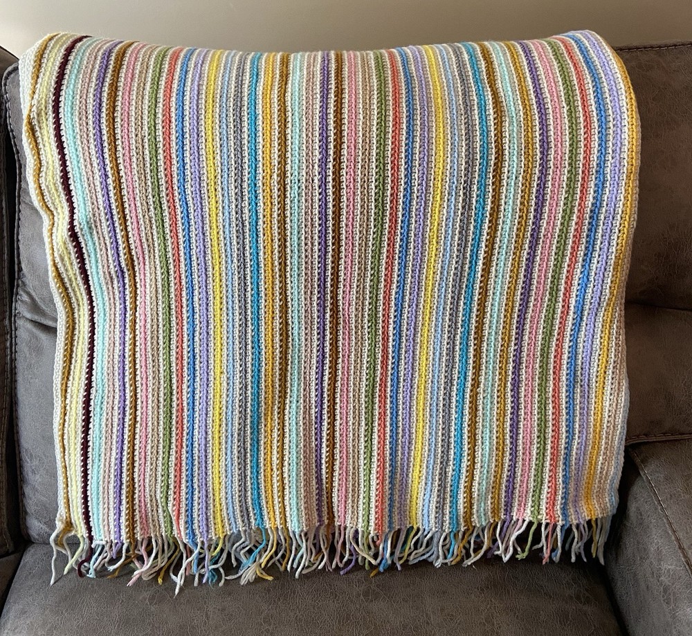 Handmade Crocheted Multicolored Lap Blanket 60”x 35”