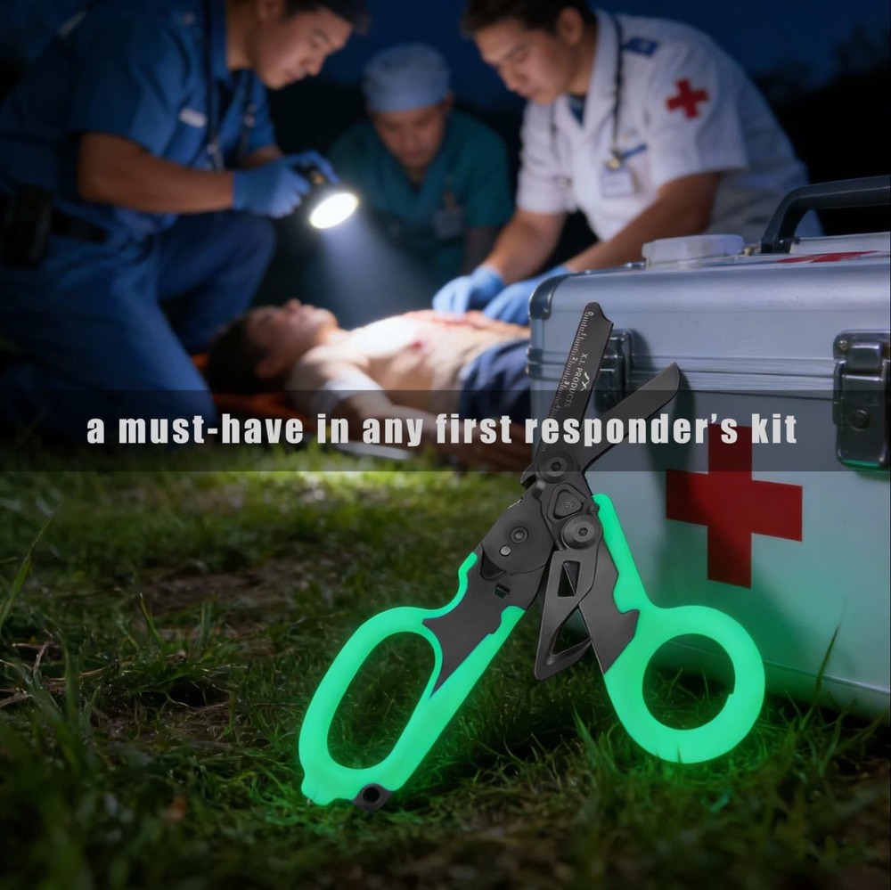6 in 1 Multifunctional Trauma Shears Foldable with Strap Purple Luminous