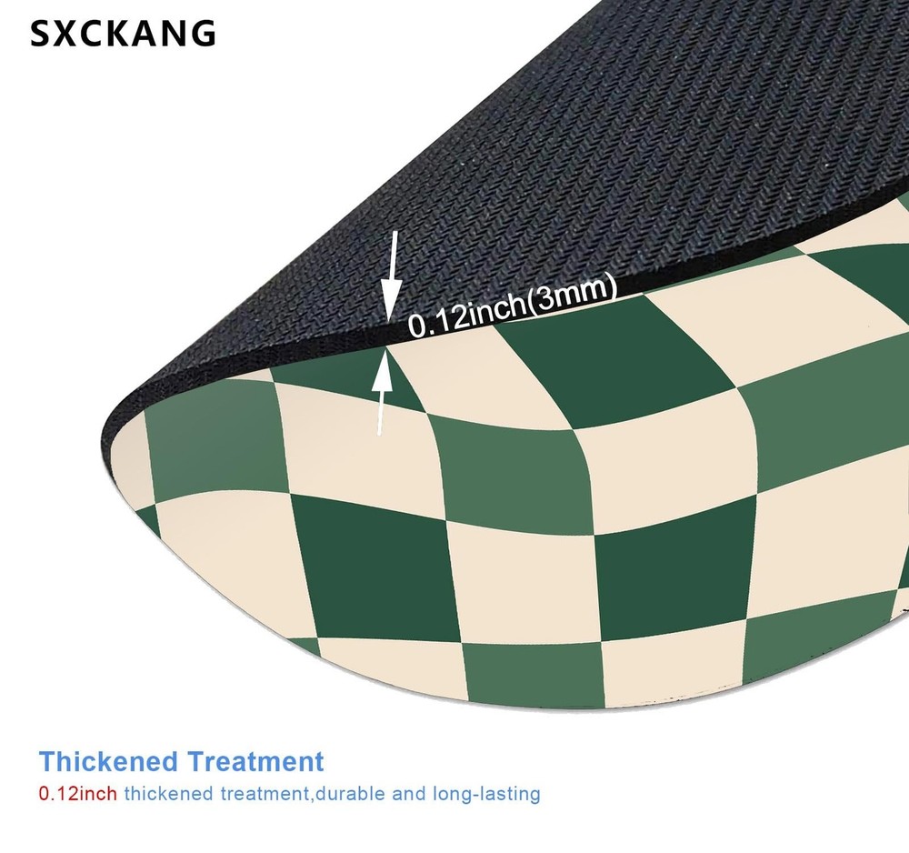 Green Checkered Mouse Pad Small, Abstract Wavy Pattern Mousepad, Cute Aesthet...