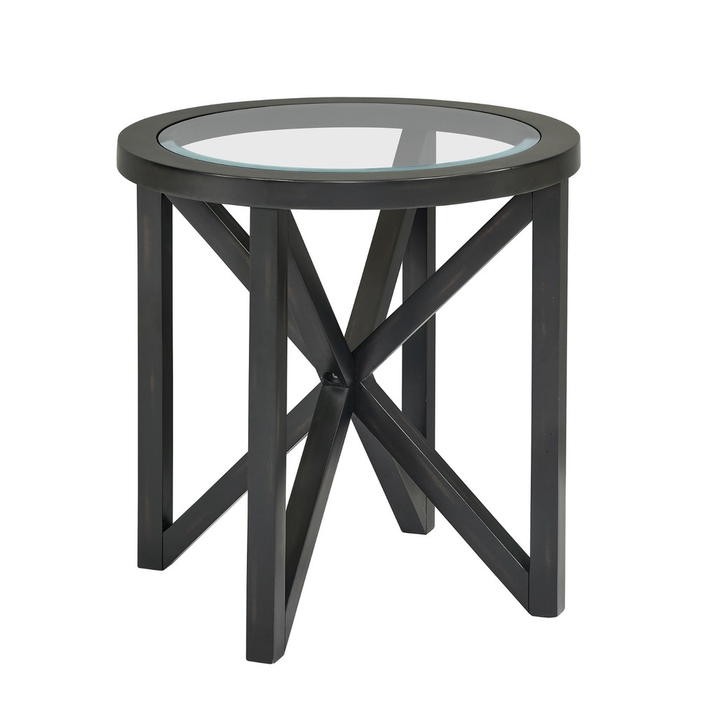 Modern Glass Coffee Table - Tempered Round Top, Solid Wood Base