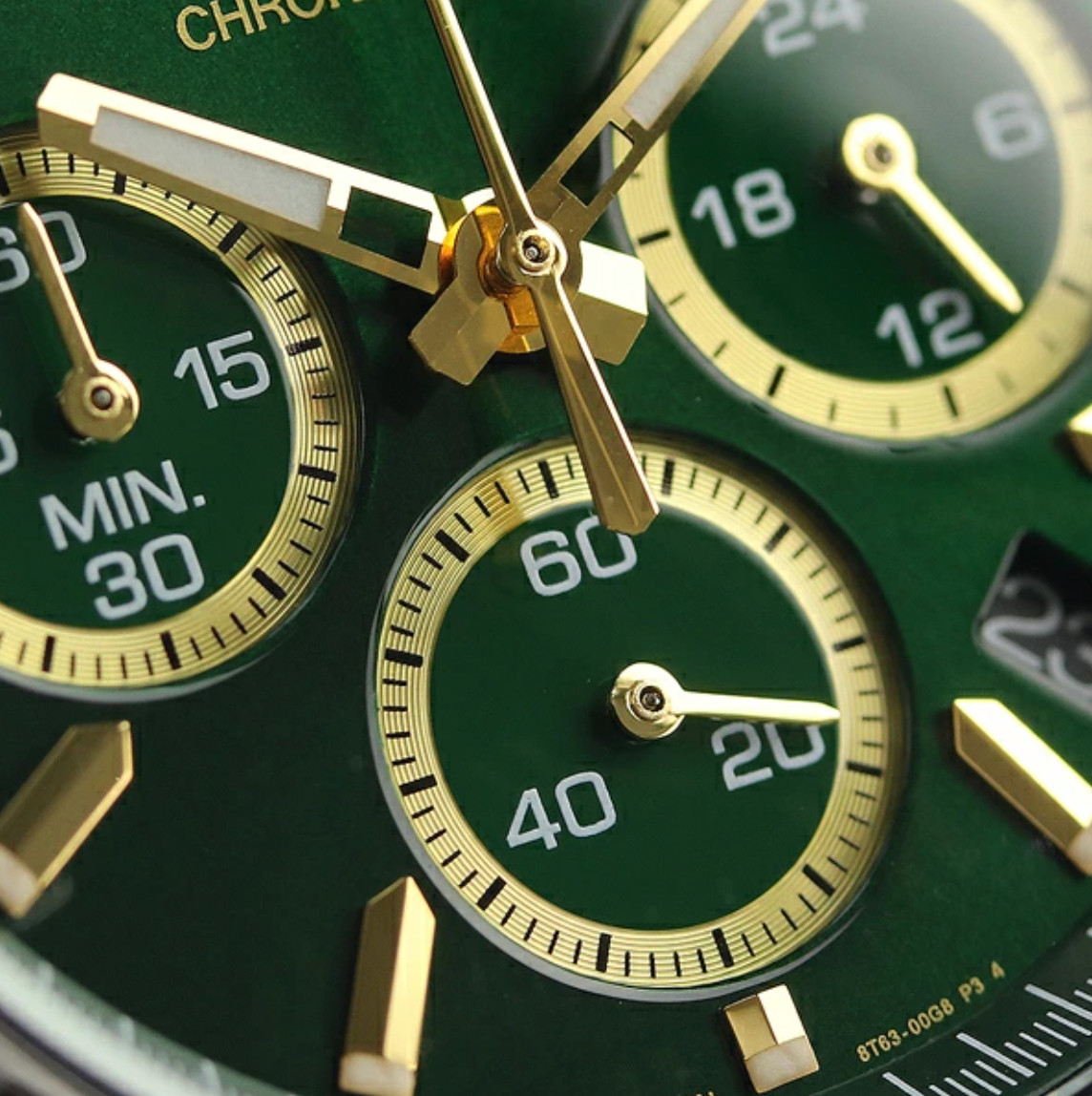 SEIKO Spirit SBTR017 Green Chronograph Quartz Leather band Men Watch New in Box