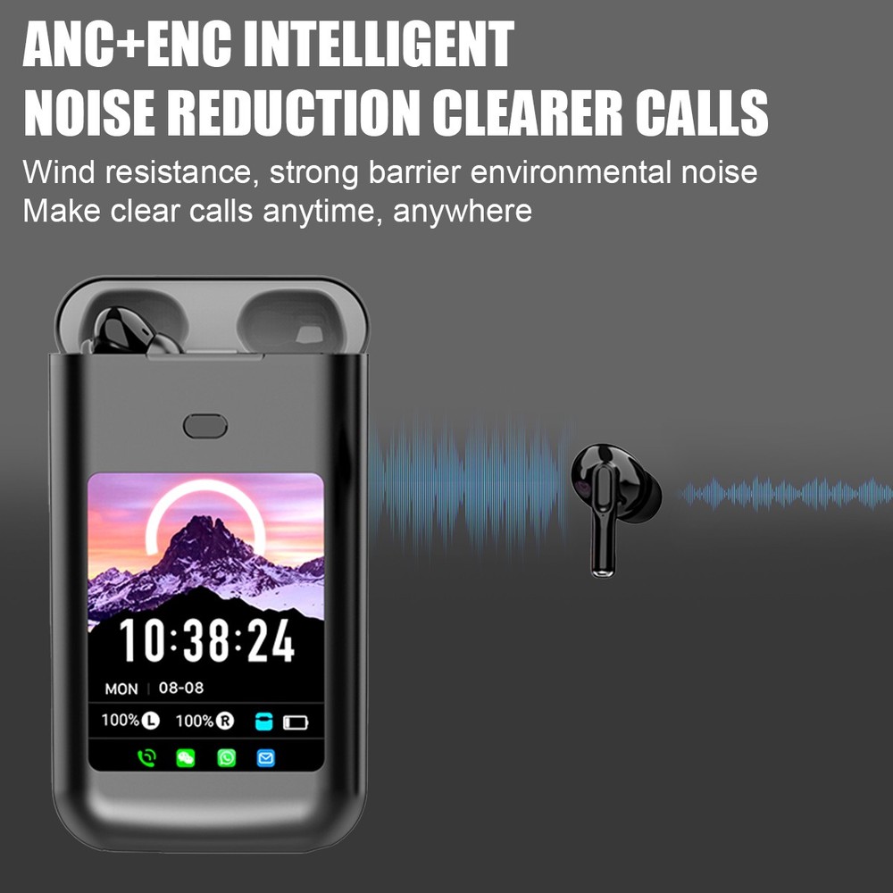 Smart Earbuds with Message Notifications, ANC ENC, Touch Screen & Flashlight New