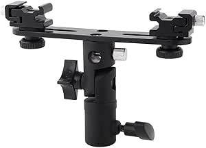 Dual Hot Shoe Camera Flash Bracket with Umbrella Holder