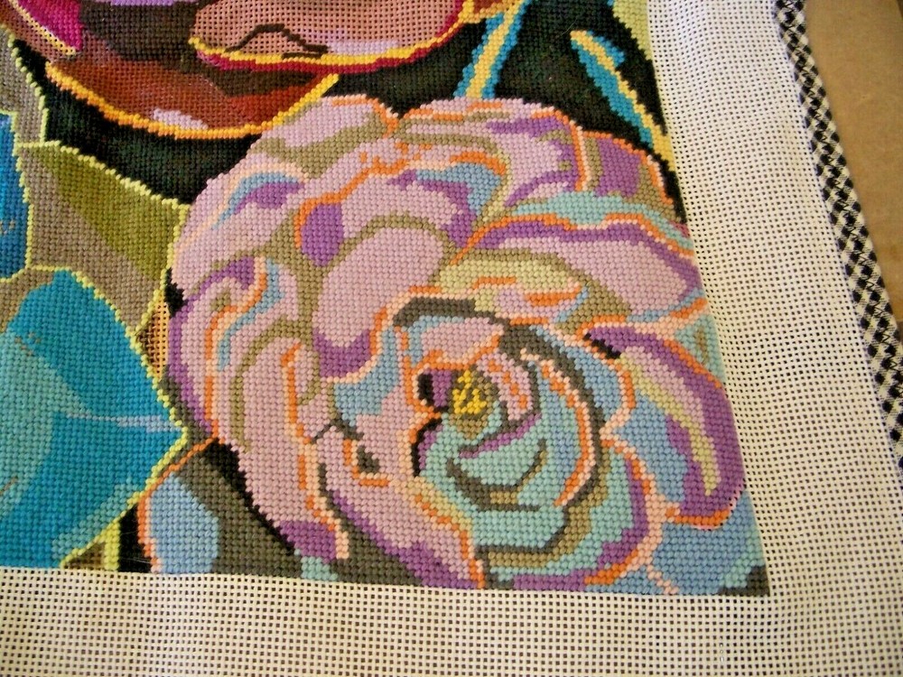 LANI #410 NEEDLEPOINT CANVAS SUCCULENT COLLAGE 16" SQ 75% COMPLETED