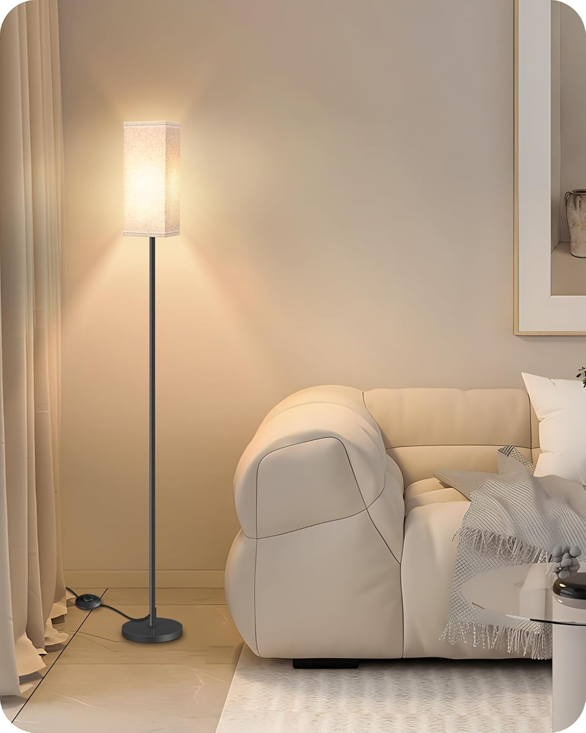 Modern Floor Lamp for Living Room Bedroom, Standing Tall Light with Foot Switch