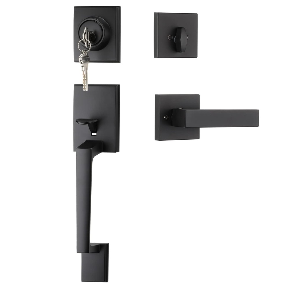 Haidms Black Front Door Handle Square with Deadbolt, Matte