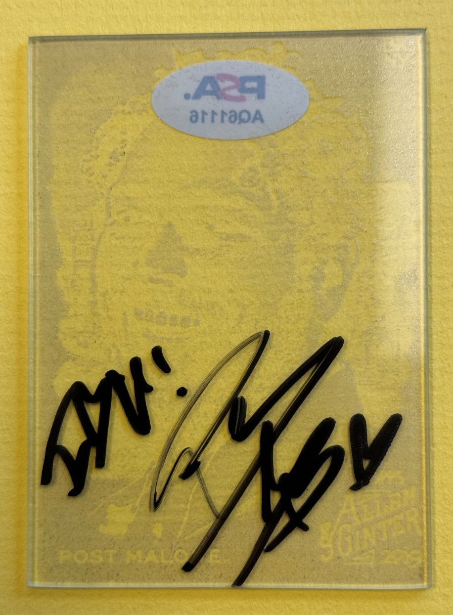 Post Malone Autographed Custom Glass Version of Allen & Ginter Card PSA/DNA COA