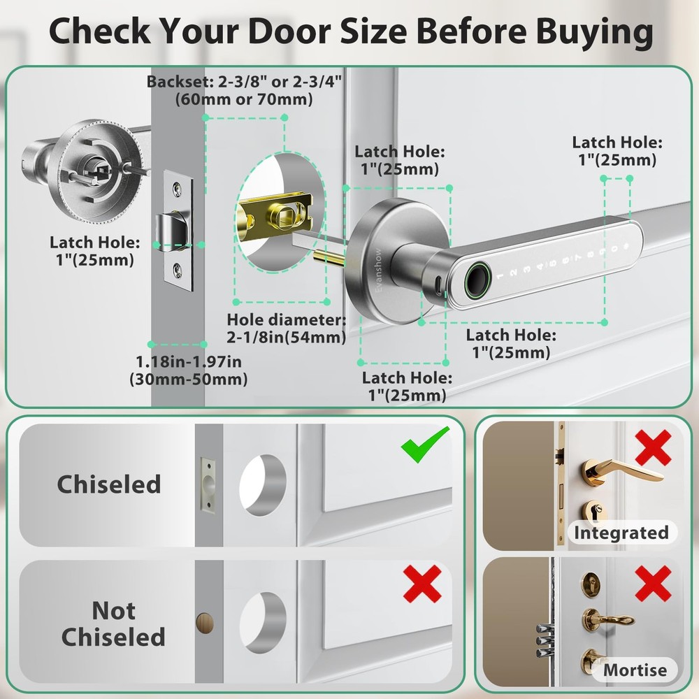 Evanshow Smart Door Lock with Knob, Keyless Entry With APP, Silver 02