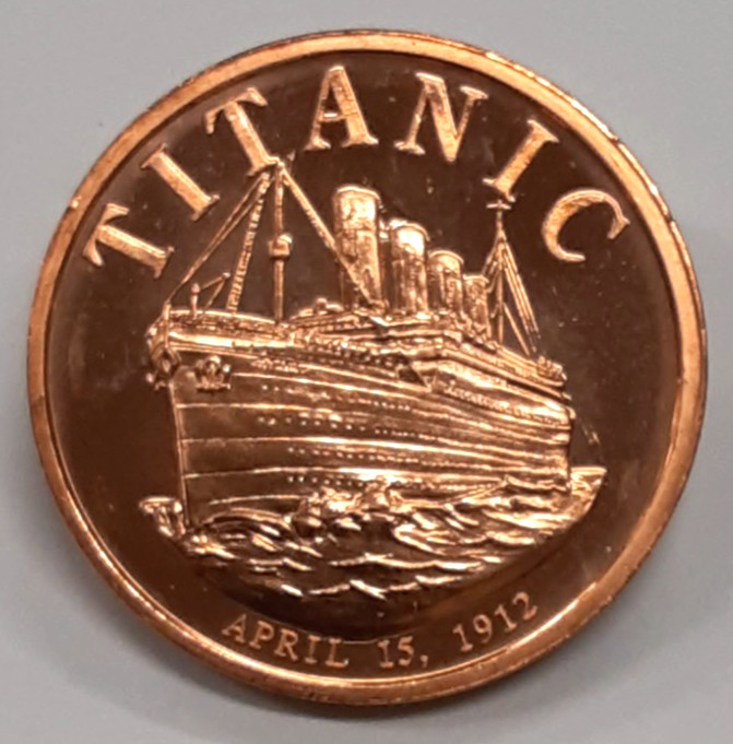 One AVDP Ounce .999 Copper Round w/RMS Titanic Design