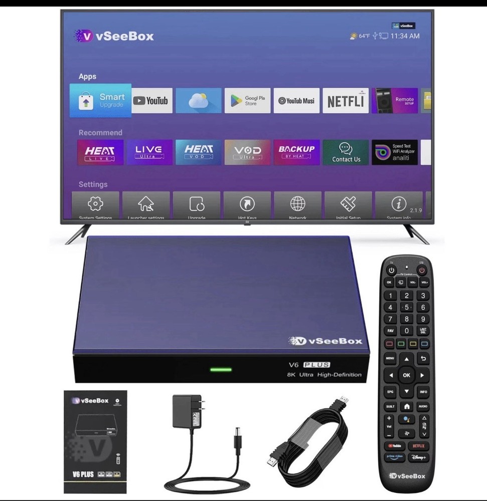vSeeBox V6 Plus 4K Android Wi-Fi Quad Core HDMI TV Box w/ Remote Bundle