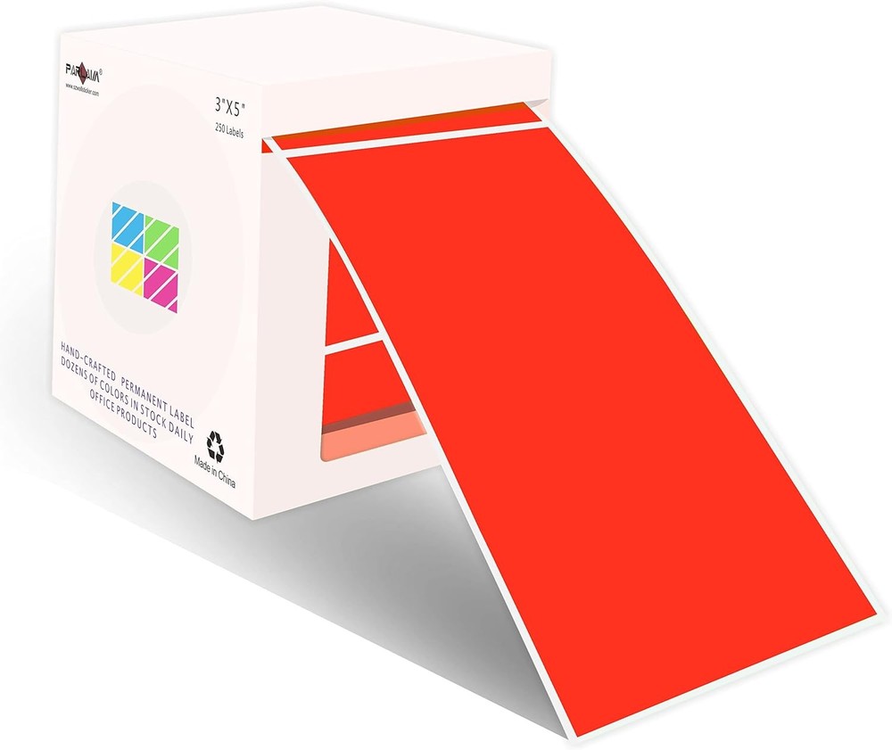 PARLAIM 3" x 5" Rectangle Color Coding 1 Roll-250 Pack, Fluorescent Red