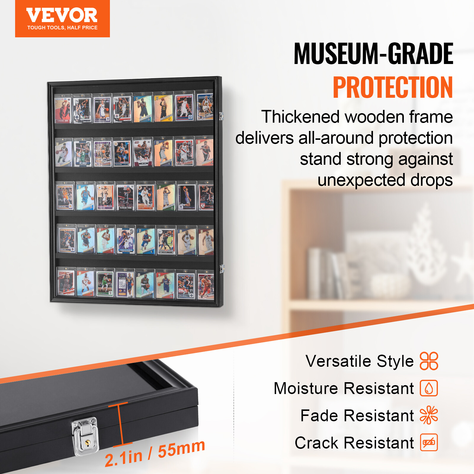 VEVOR 35 Graded Sports Card Display Case 24.3 x 30.5 x 2.1 in 98% UV Protection