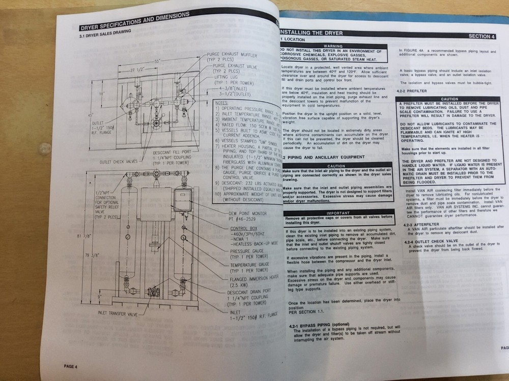 Van Air Systems, Model HP-150-S, Compressed Air Dryer Manual, 2001