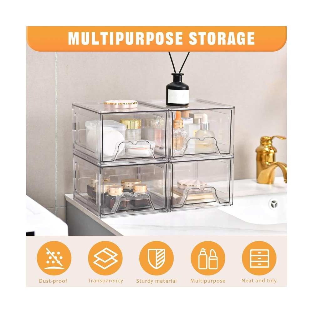 6 Pack Stackable Makeup Organizer, 4.4'' Tall Acrylic Bathroom ... FAST USA SHIP