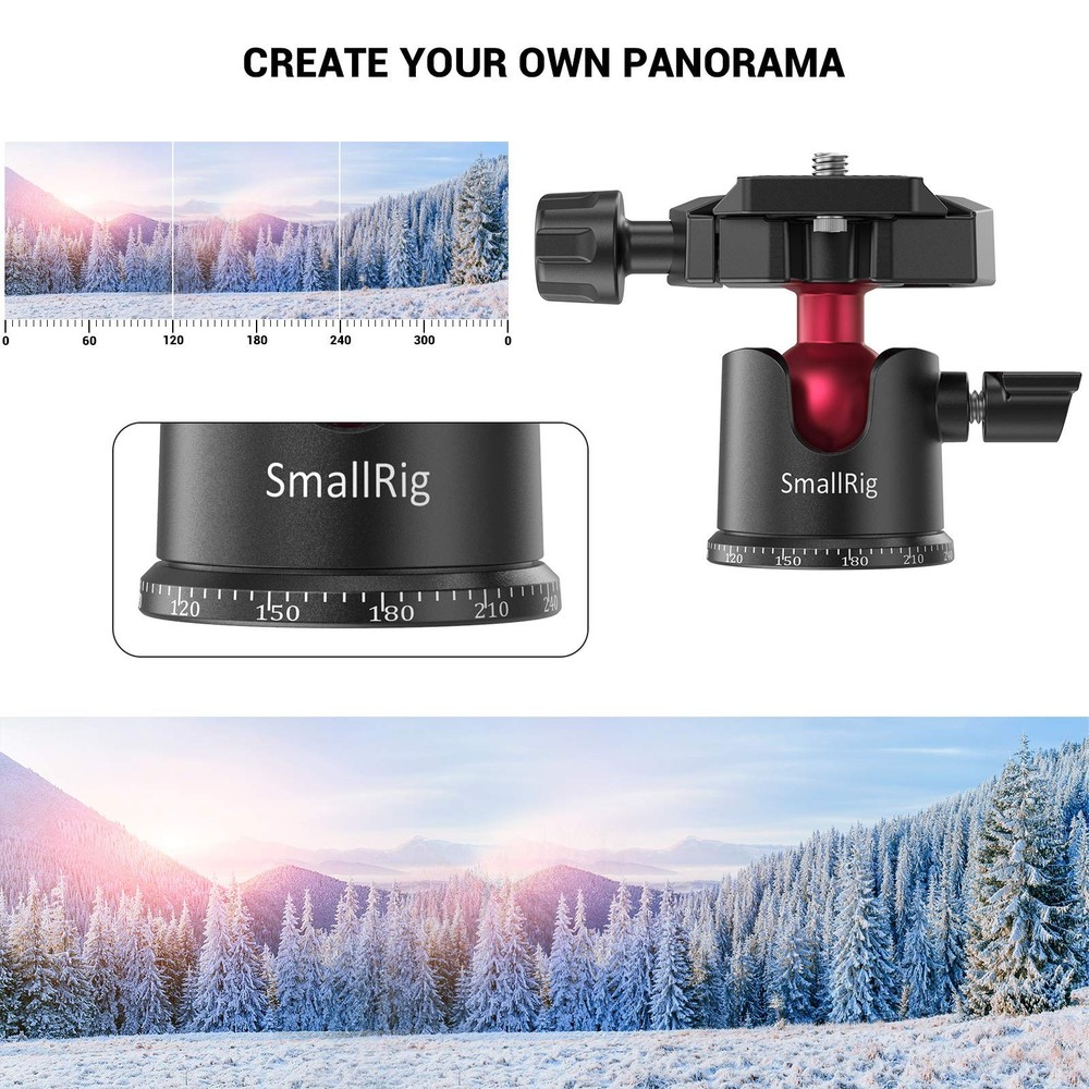 Mini Ball Head Tripod for DSLR, Gopro, Monopod - 360° Panoramic, Quick Release
