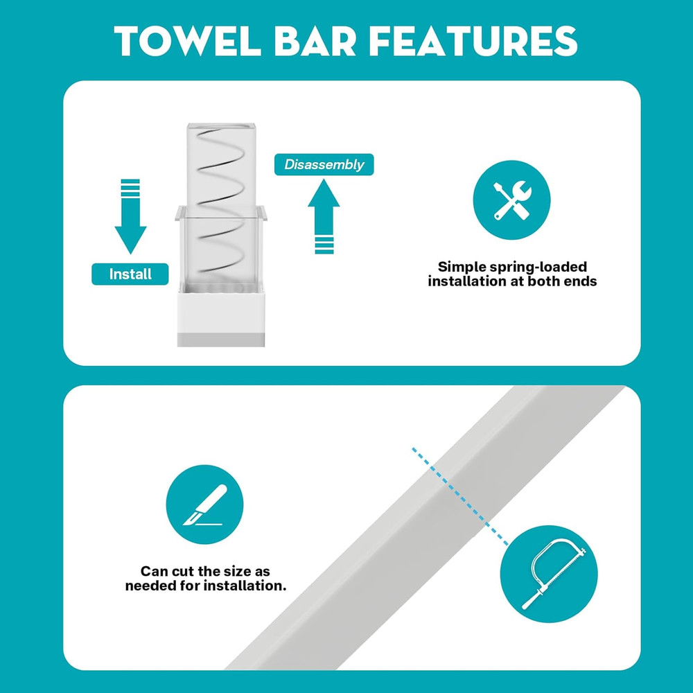 24" Adjustable Bathroom Towel Bar Replacement Rod for Ceramic Holder Spring Load