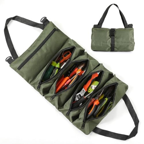 Heavy Duty Roll Up Tool Bag - 5-Pocket Handtools Roll Organizer | Waterproof
