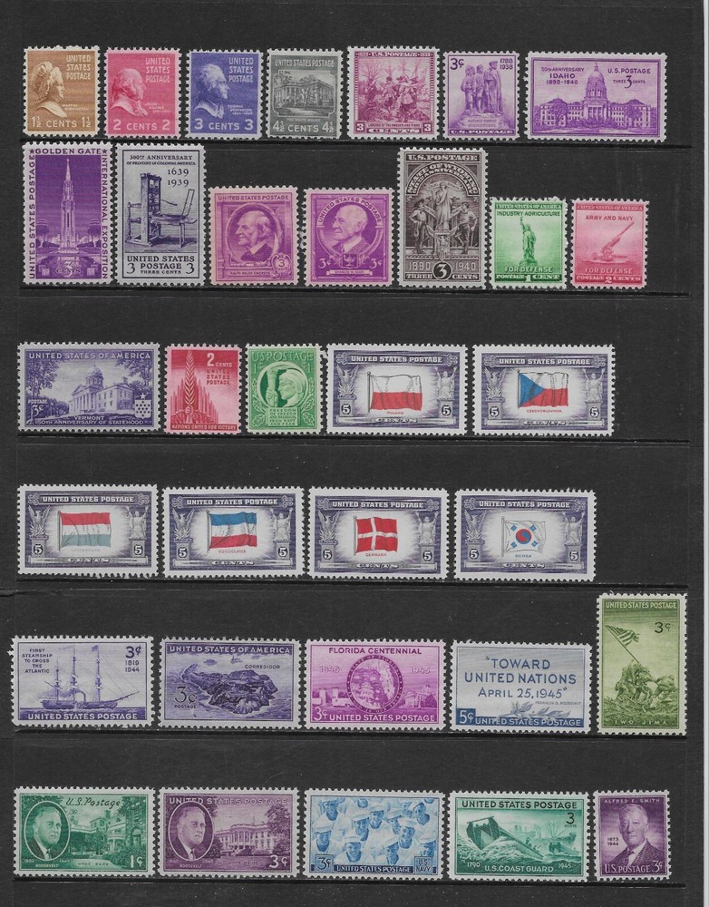 U.S. 3 DISPLAY PAGES VARIOUS MINT NEVER HINGED 1930 to 1949 (3)