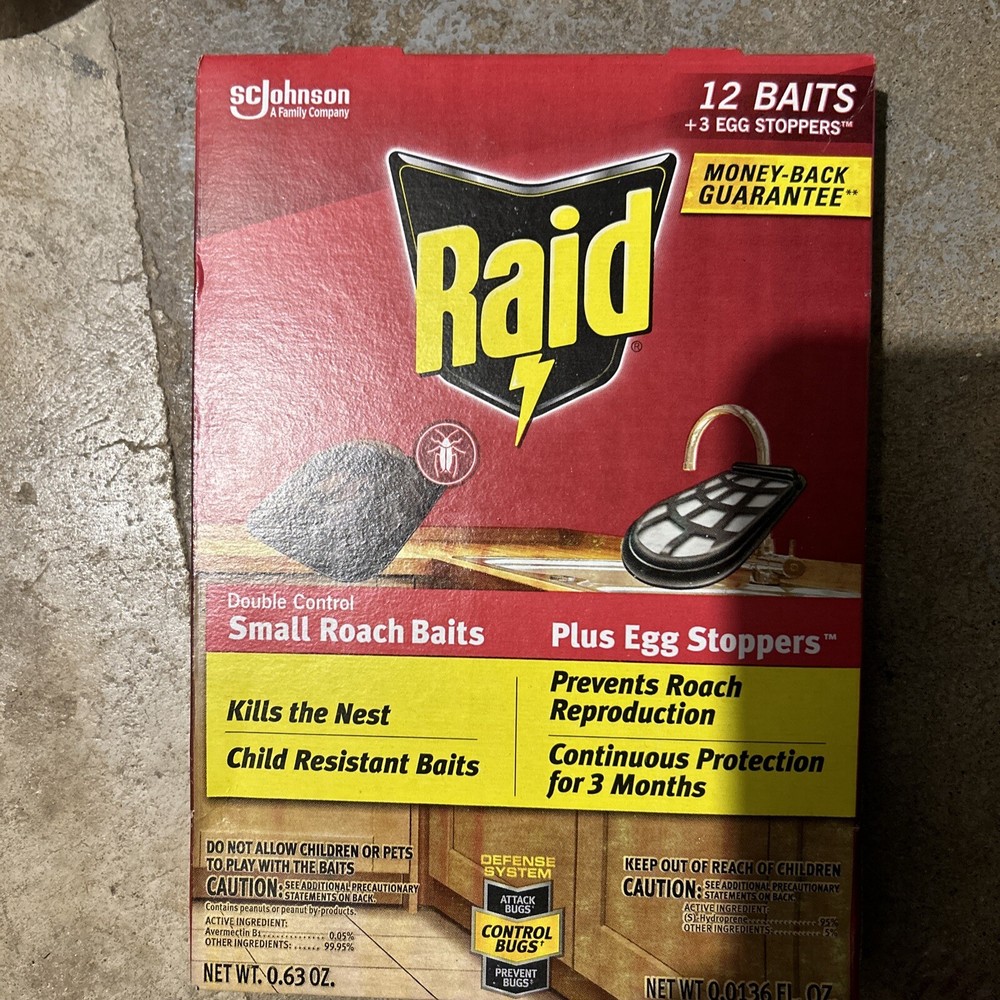 Raid Double Control 12 Small Roach Baits + 3 Egg Stoppers Kills & Sterilizes