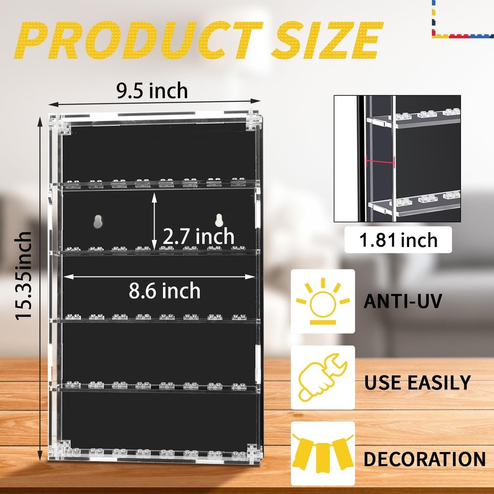Minifigures Display Case Wall Mounted with Built in Stands for 40 Figurines C...