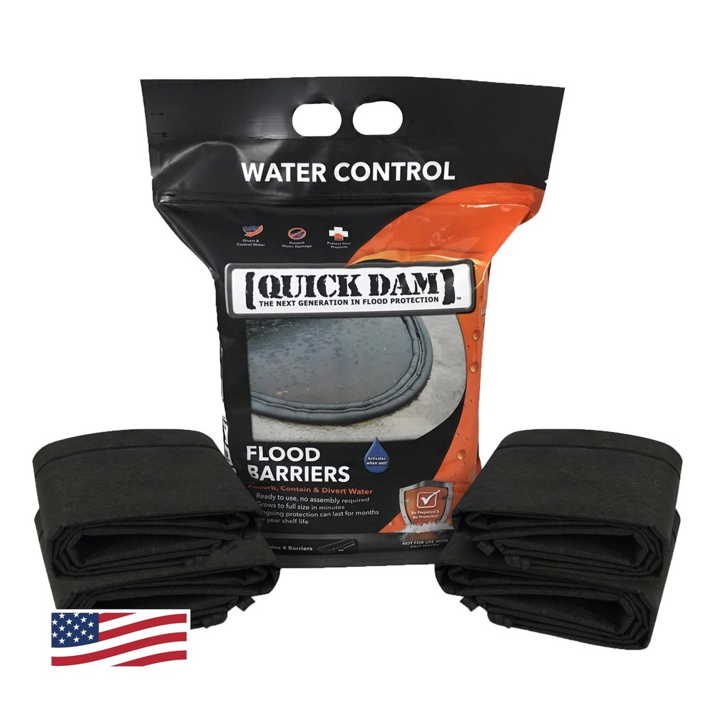 QD65-4 Water Activated 5ft Flood Barrier, 4 Pack, Black