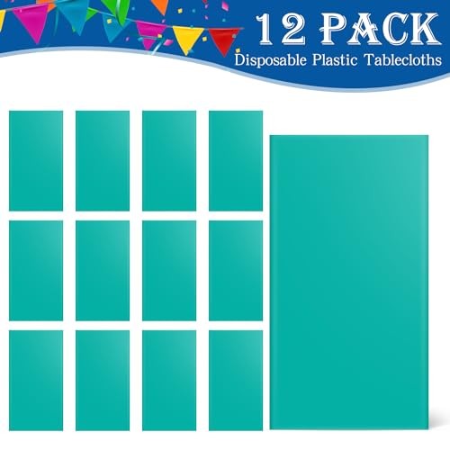 12 Pack 54 x 108 Inch Disposable Plastic Tablecloths Rectangular Rectangle Teal