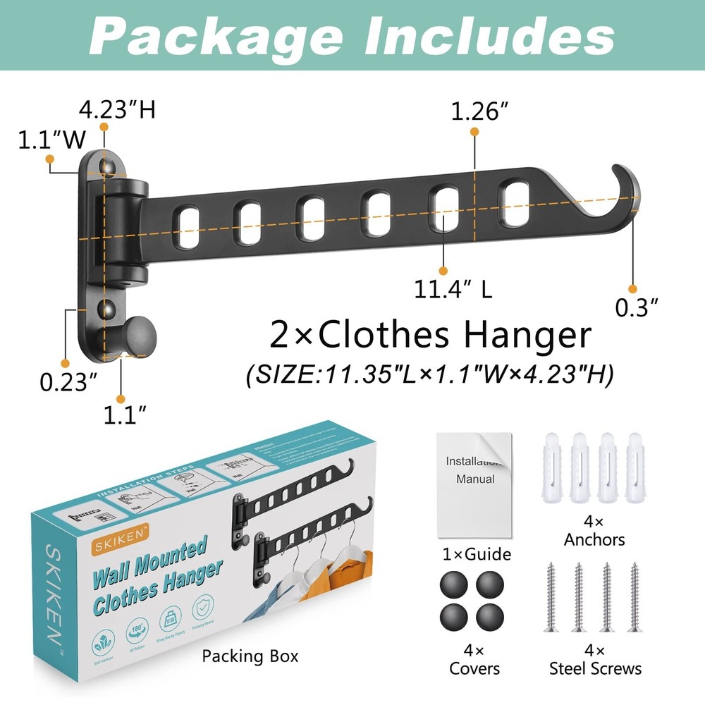 Wall Mounted Clothes Hanger with Swing Arm, Laundry Room Drying Rack, Swing A...