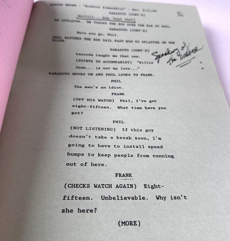 Murphy Brown Signed Original Script Buddies Schmuddies Final Draft 9/20/1989 WB