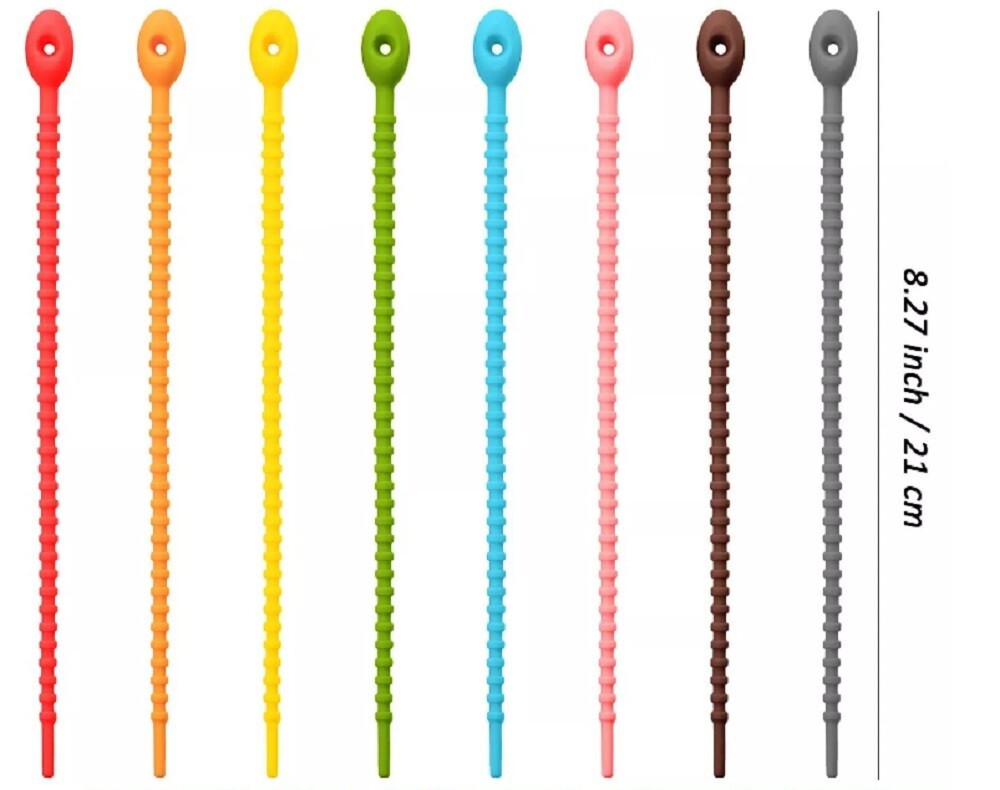 24-Piece Reusable Silicone Cable Ties Set - Rubber Twist Ties for Wires & Cords