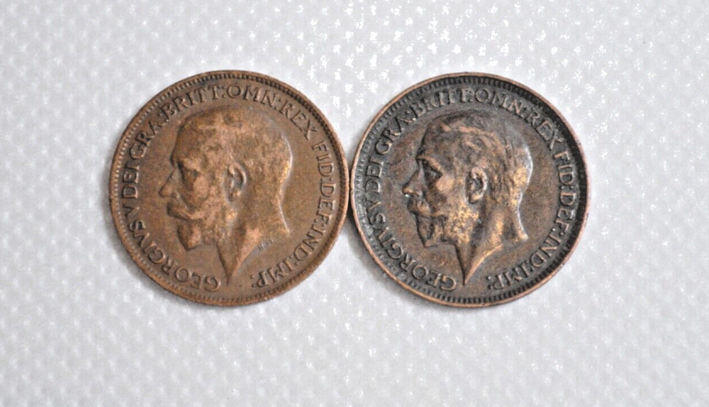 2 ~ 1921 & 1927 Farthing - Edward V British Copper Coins