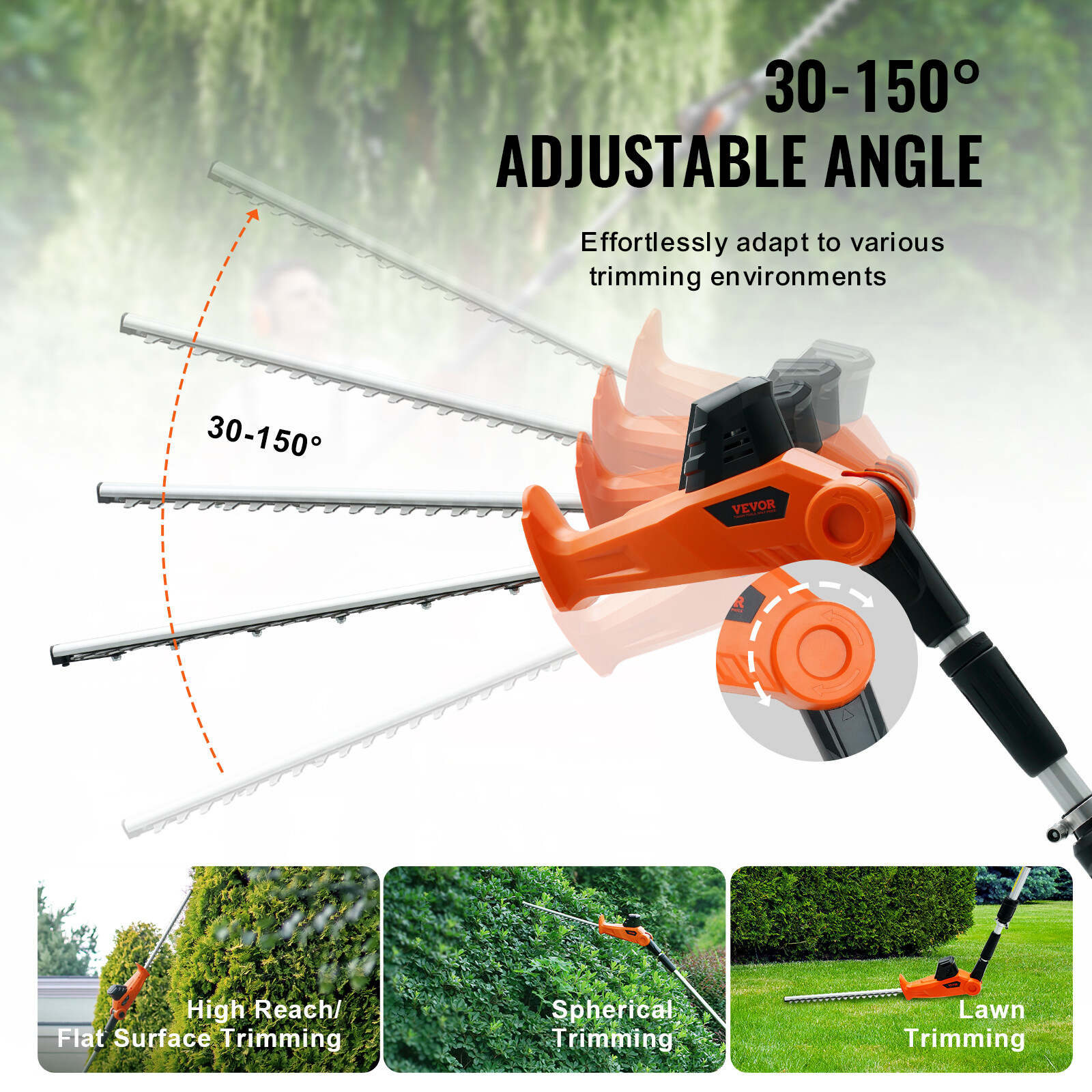 VEVOR 20V Cordless Hedge Trimmer Telescoping Pole Hedge Trimmer 18 inch Blade