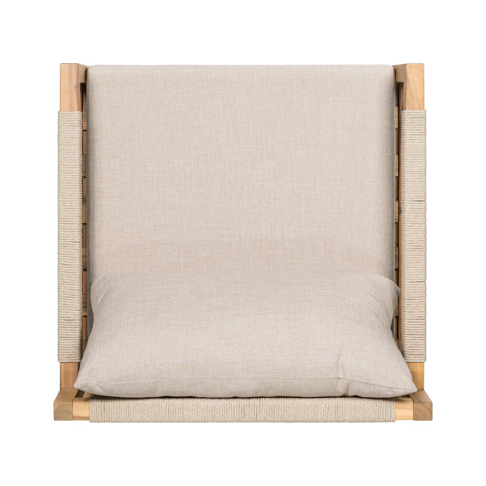 Acacia Wood Rope Chair Patio Set with Table & Beige Cushions