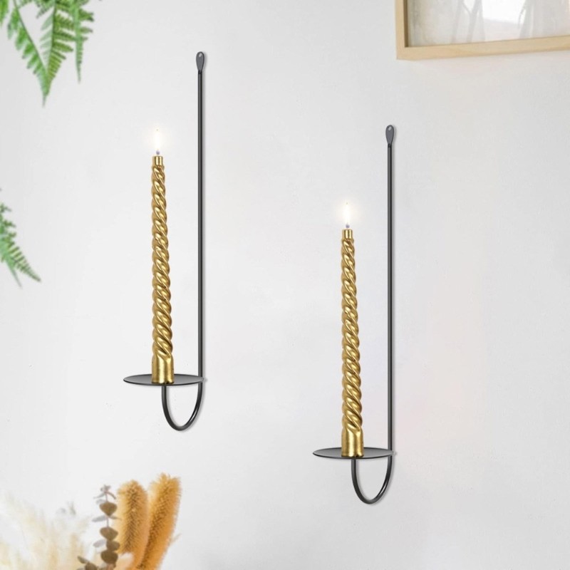 Black Holder Wall Mounted Double Armed Iron Wall Hanging Sconces