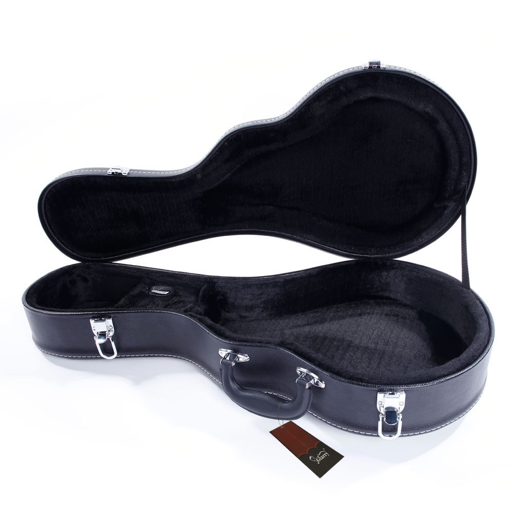 F-Style Microgroove Pattern Leather Wood Mandolin Case Black