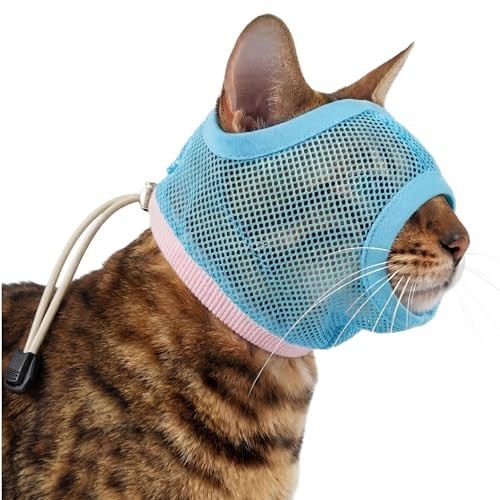 2 Pack Soft Mesh Cat Muzzle - Adjustable Calming Head Cover for Grooming, Bathin