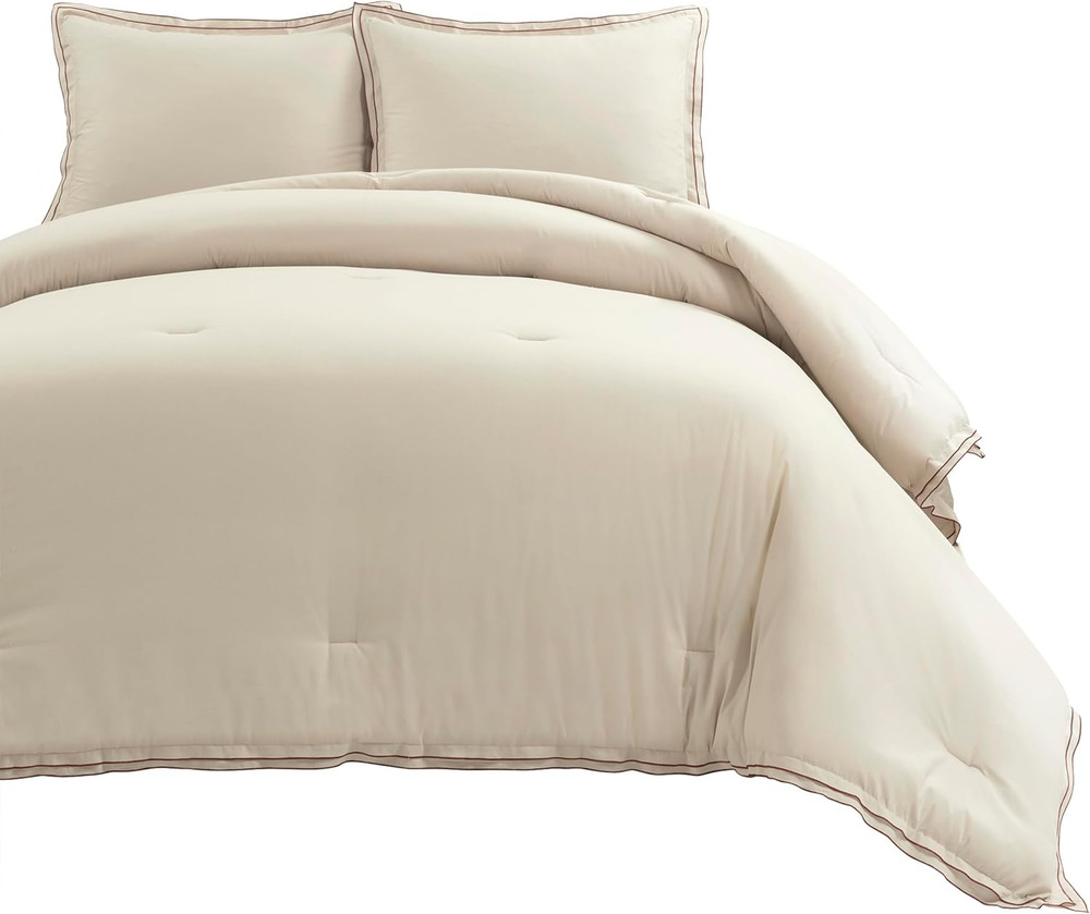 Hampton King Comforter Set - Neutral & Copper, Embroidered Trim, 3 Piece