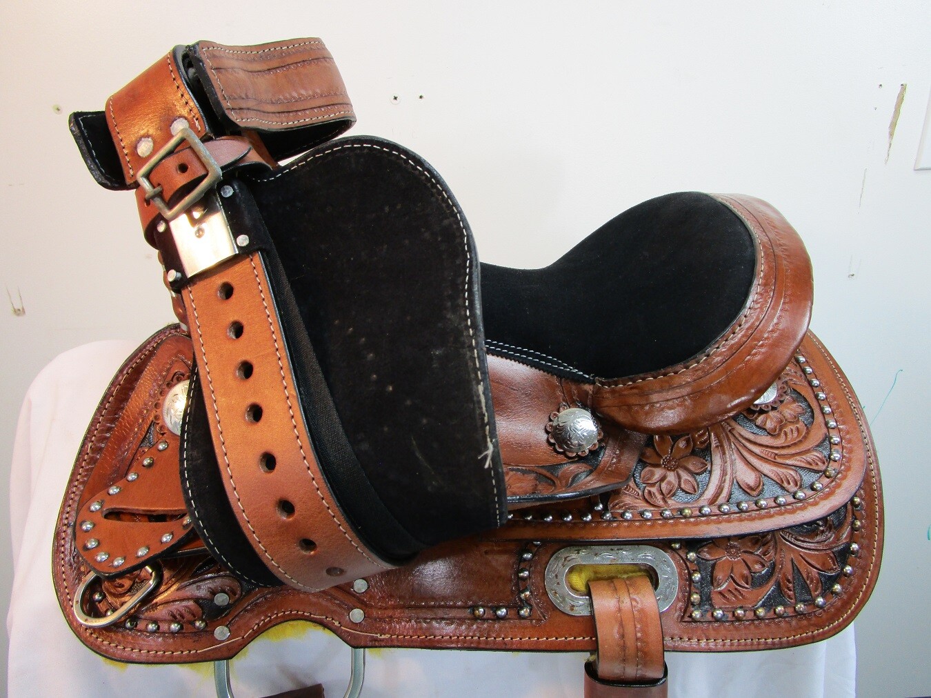 WESTERN TRAIL SADDLE KIDS YOUTH PONY PLEASURE TOOLED LEATHER USED TACK 10 12 13